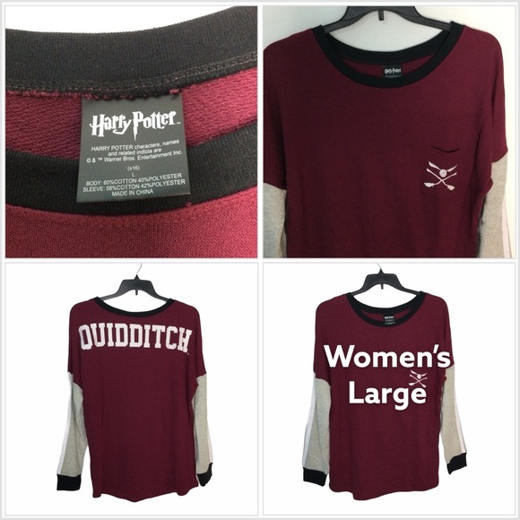 Warner Bros. Tops - Harry Potter L Large 12 - 14 Sweatshirt Sweats Quidditch Game Crew Maroon NWOT